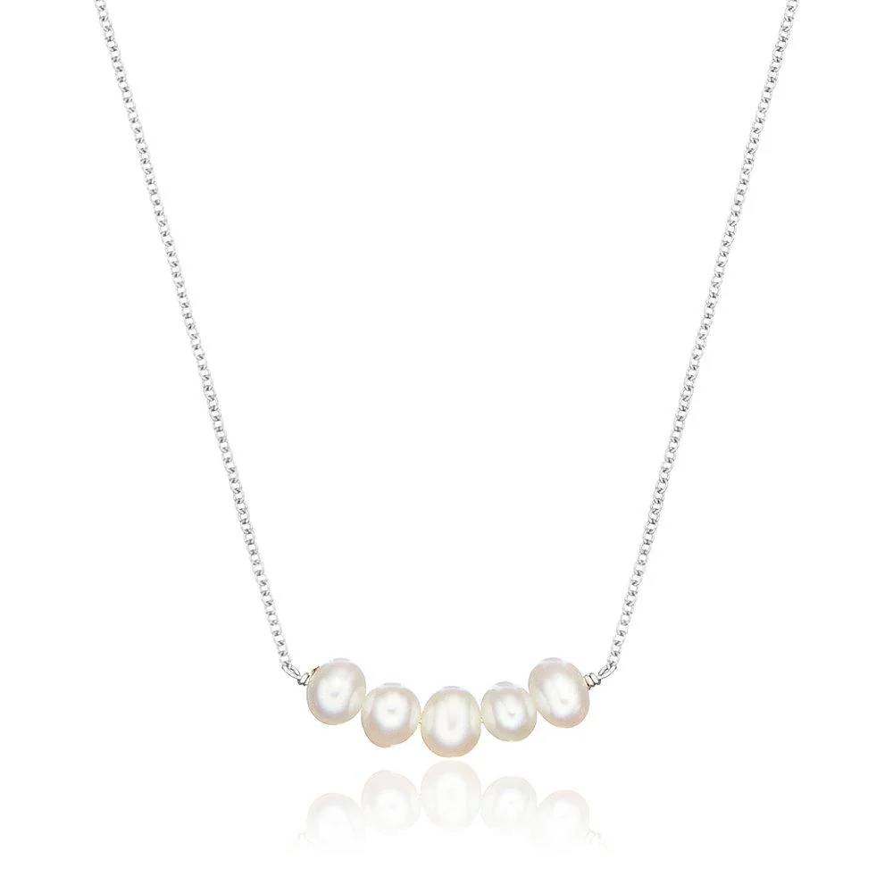 Solid White Gold Pearl Cluster Necklace