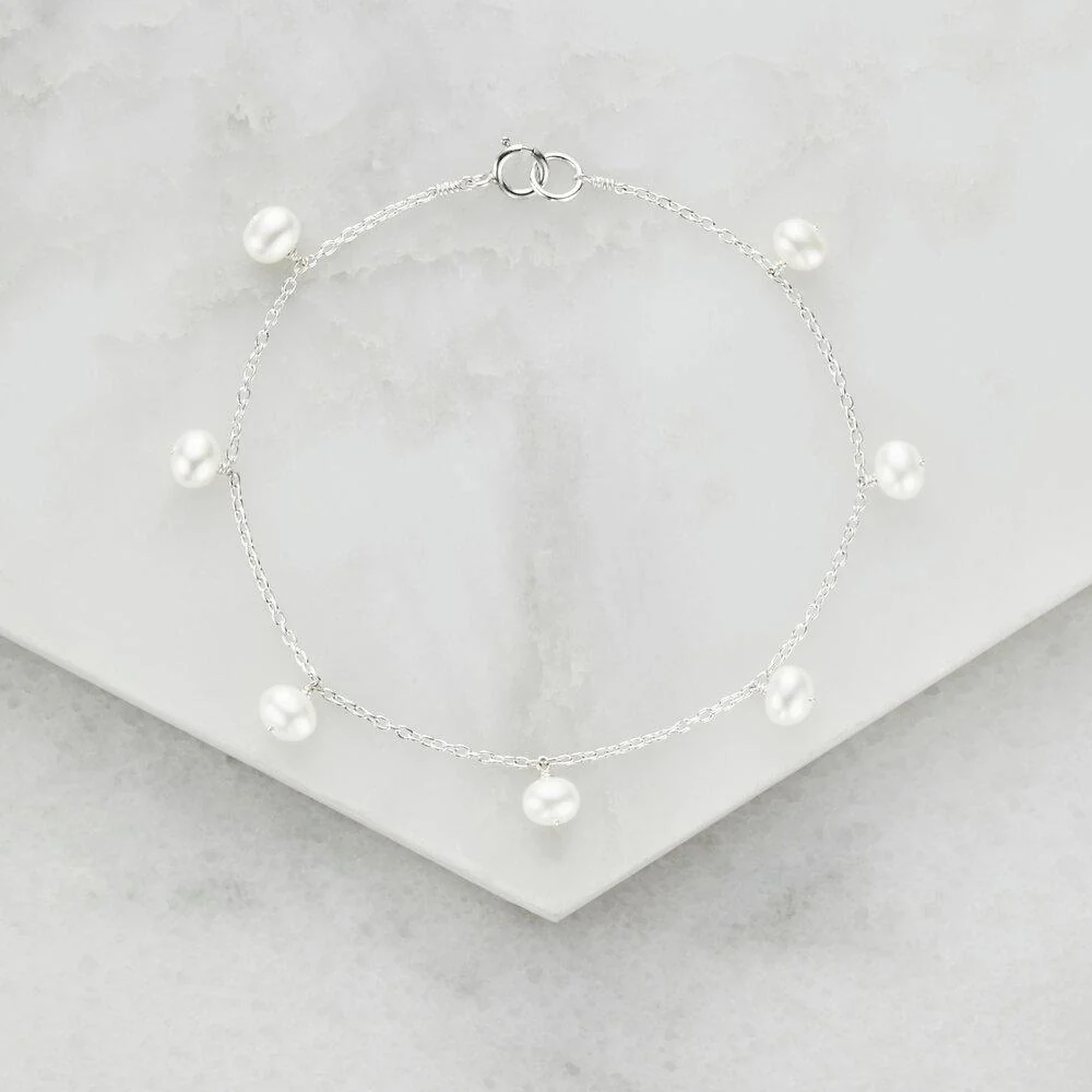 Solid White Gold Pearl Drop Bracelet - Image 3