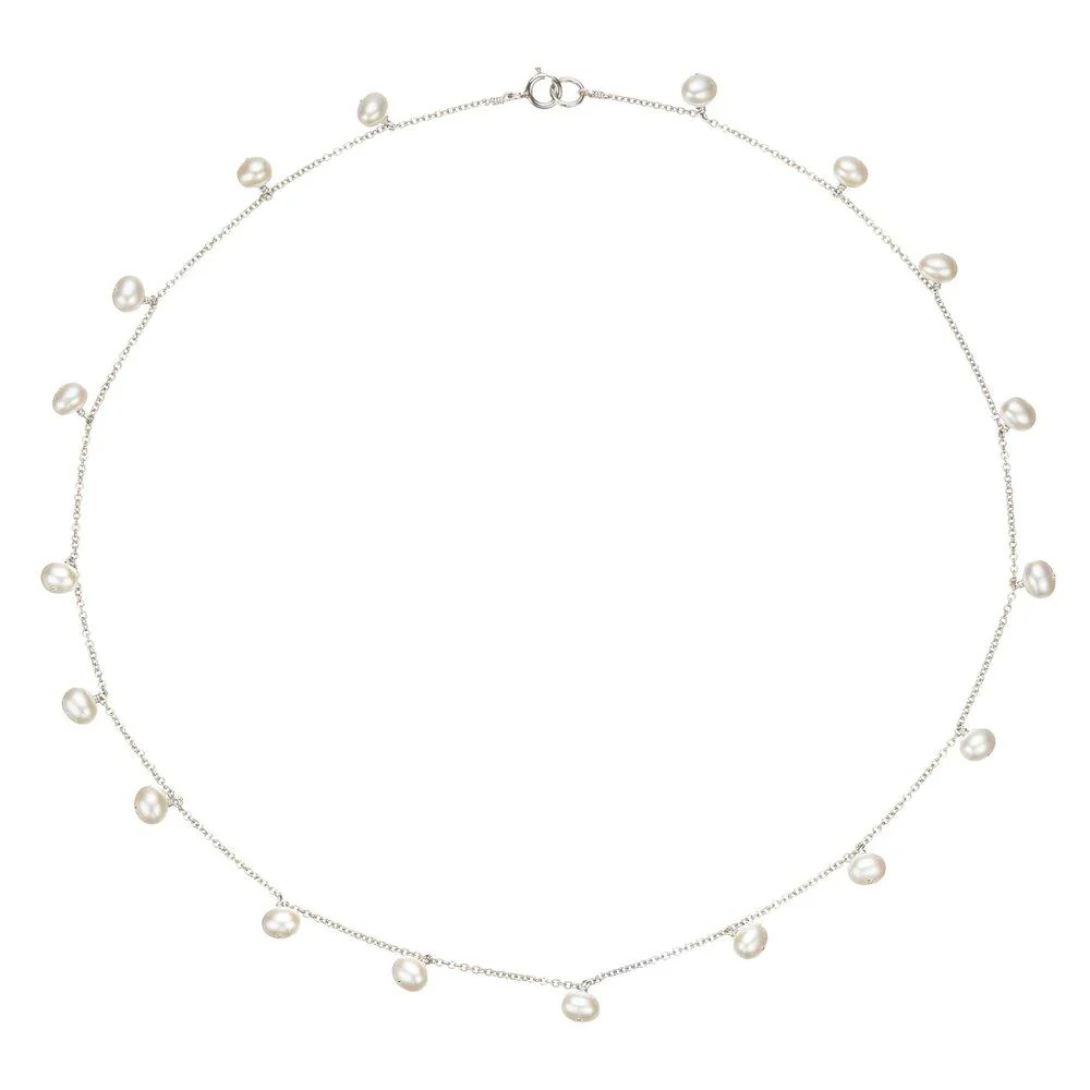 Solid White Gold Pearl Drop Choker