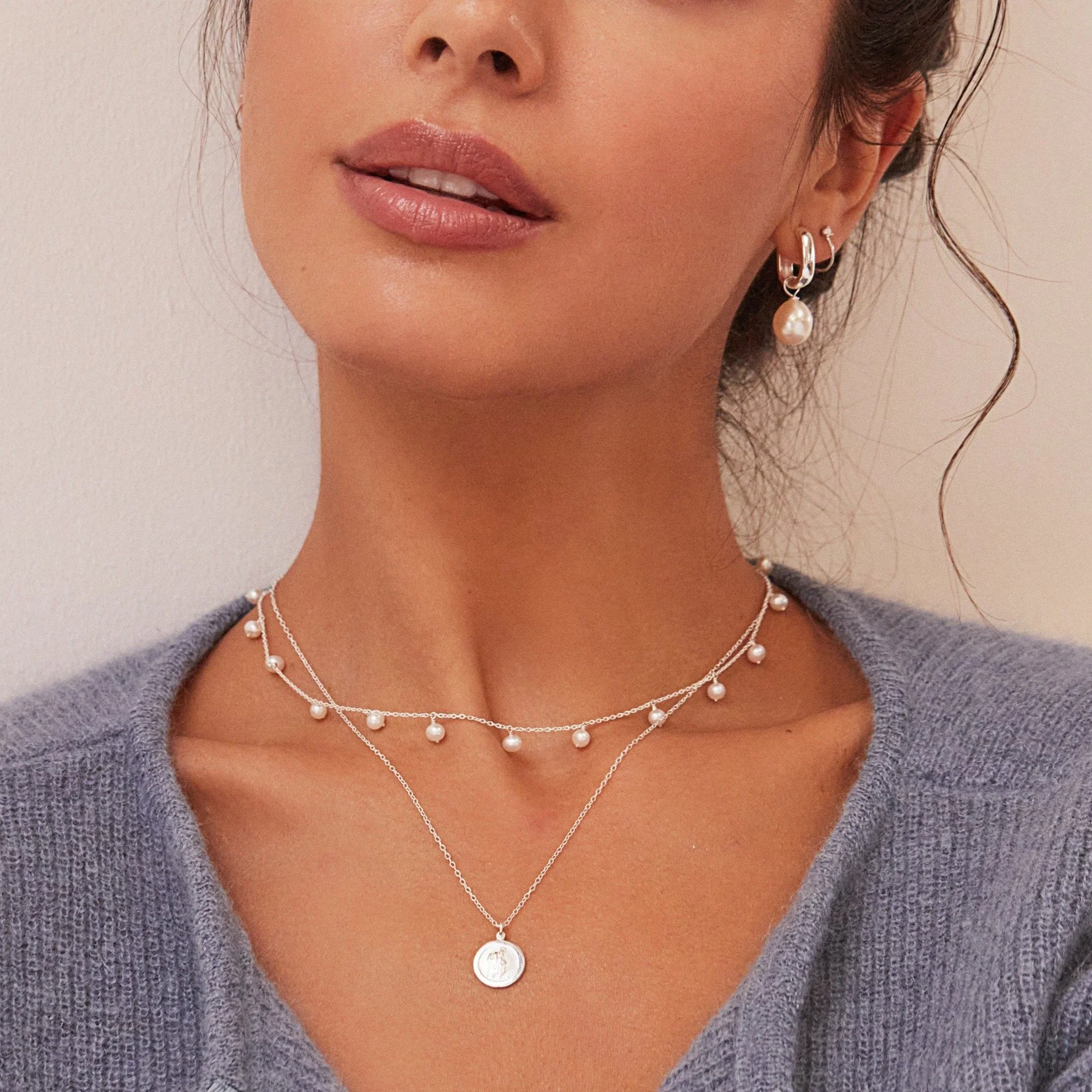 Solid White Gold Pearl Drop Choker - Image 2