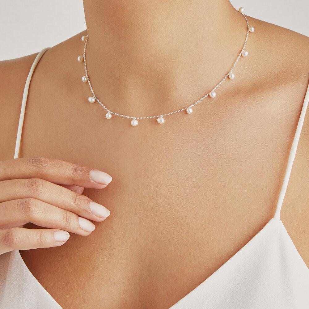 Solid White Gold Pearl Drop Choker - Image 3