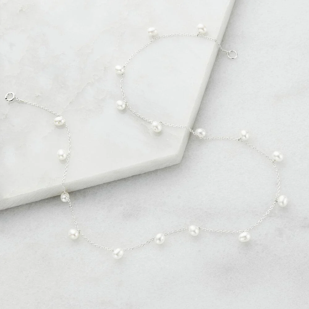 Solid White Gold Pearl Drop Choker - Image 4