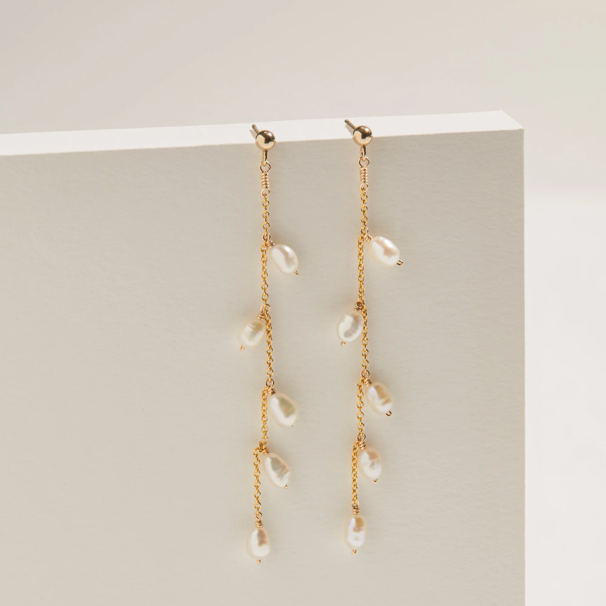 Solid White Gold Seed Pearl Drop Earrings - Image 5
