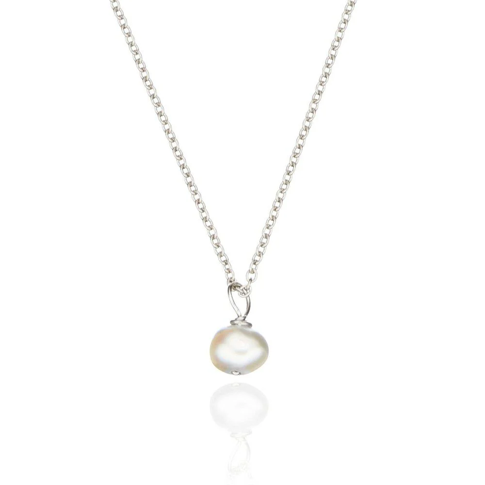 Solid White Gold Single Pearl Necklace