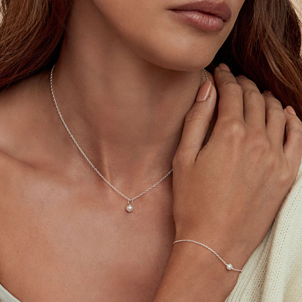 Silver Single Pearl Necklace - Image 3
