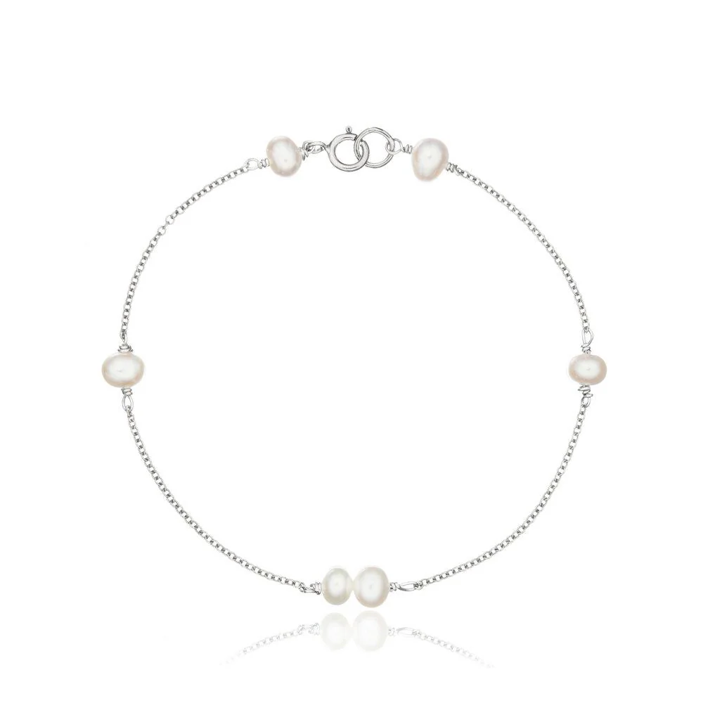 Solid White Gold Six Pearl Bracelet