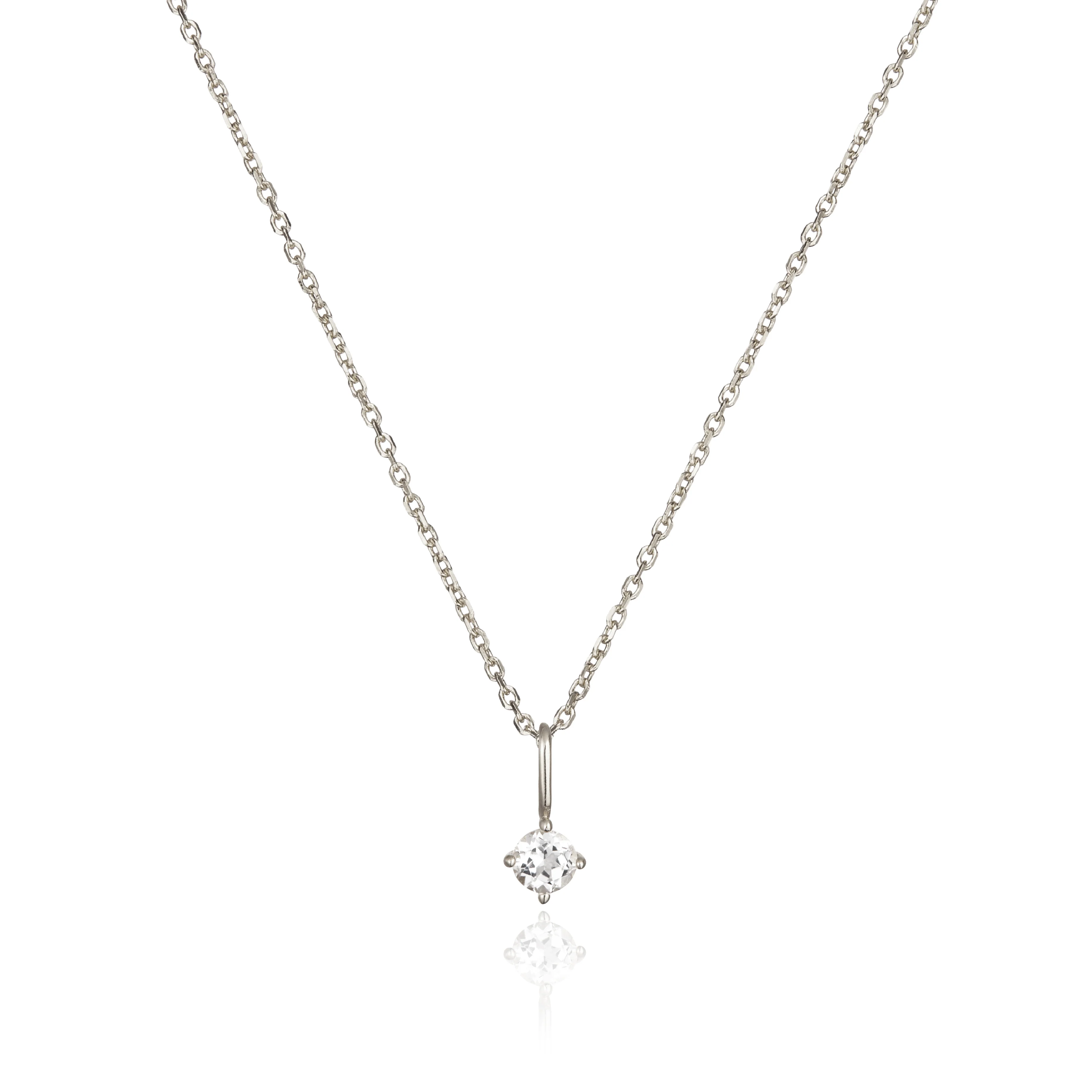 Solid White Gold Small Birthstone Pendant Necklace - Image 10