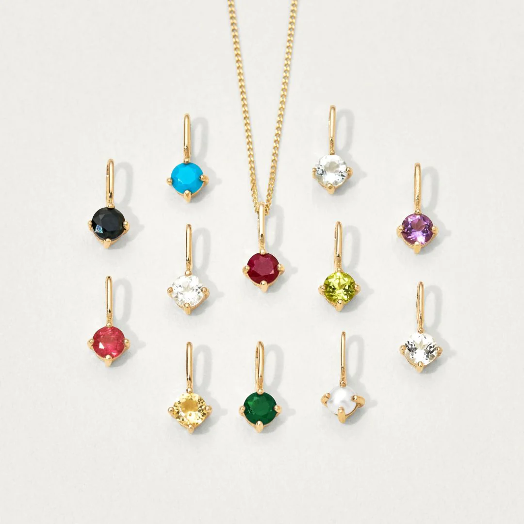 Solid White Gold Small Individual Birthstone Charm - Image 3