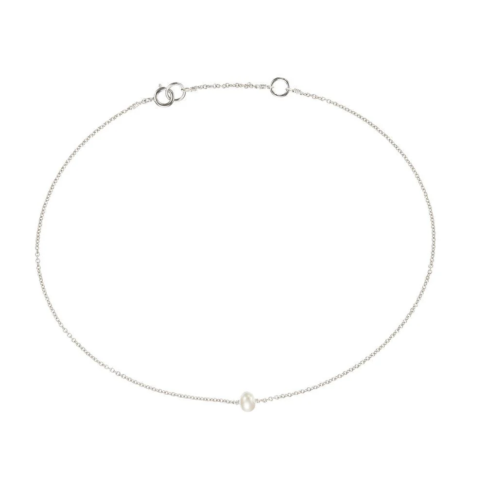 Solid White Gold Small Pearl Anklet