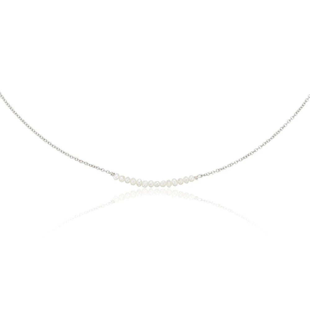 Solid White Gold Small Pearl Cluster Choker