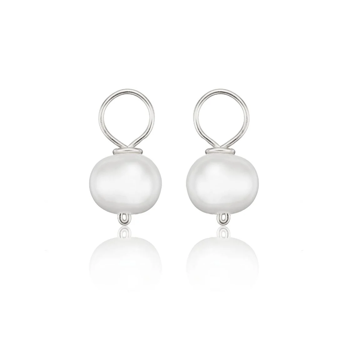 Solid White Gold Small Pearl Drop Pair