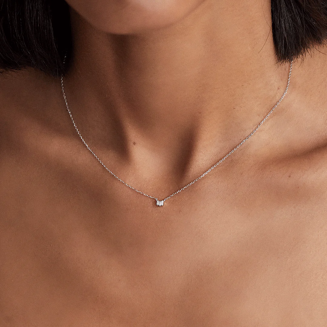 Solid White Gold Triple Baguette Diamond Necklace - Image 2